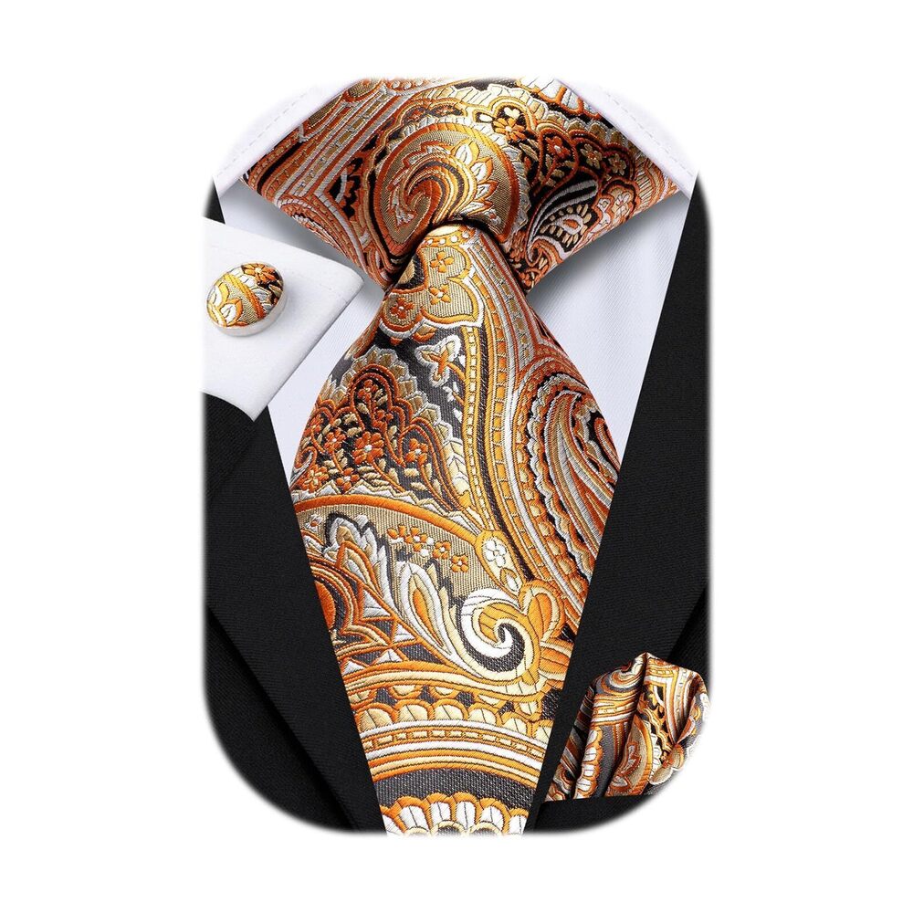 5568 Silk Paisley Ties Necktie Pocket Square Cufflinks Set Foral Tie Sets